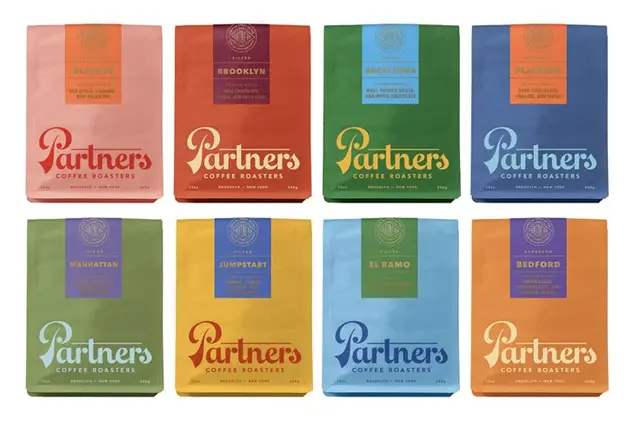 Partners Coffee Roasters — color‑blocked retail coffee bags (8)