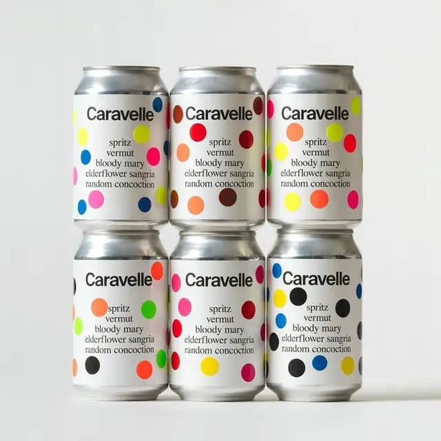 Caravelle polka-dot canned cocktails — six-pack packaging