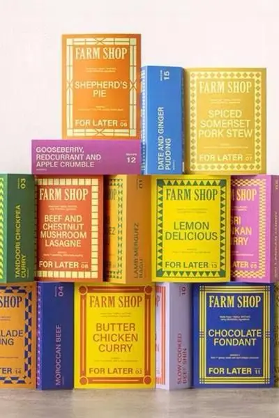 Farm Shop colorful boxed ready-meal packaging stack