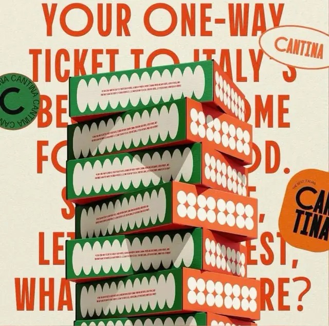 Stacked Cantina packaging with vintage travel-poster typography