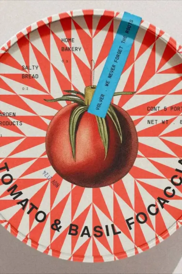 Tomato & Basil Focaccia — circular vintage-style food label