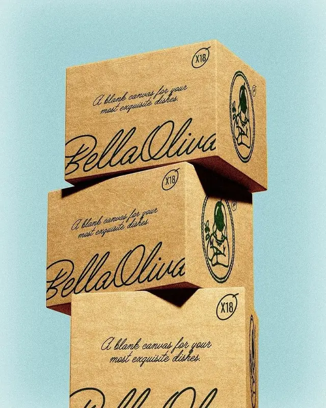 Stacked Bella Oliva Kraft Packaging with Olive Emblem