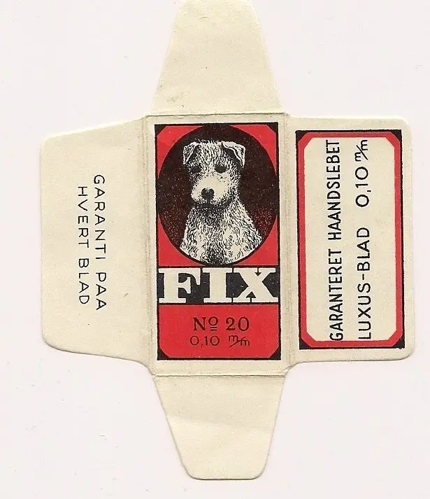 Vintage FIX No. 20 blade wrapper with dog portrait