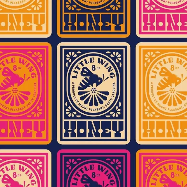 Little Wing honey label repeat pattern — vintage-style packaging tiles