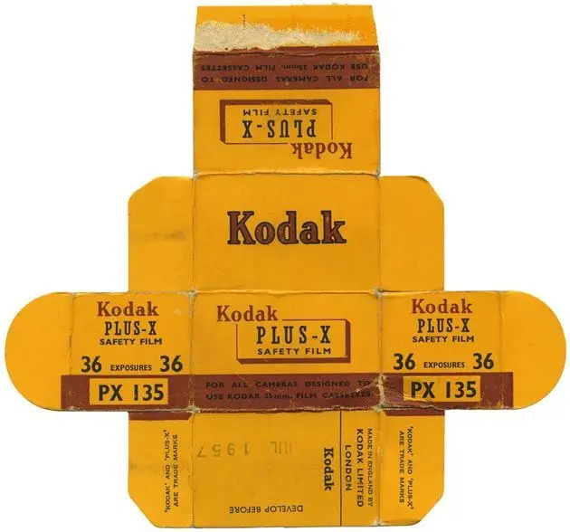 Vintage Kodak Plus-X PX 135 36-Exposure Film Box (flattened)