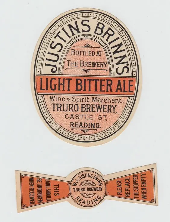 Vintage oval 'Light Bitter Ale' bottle label — Truro Brewery, Reading