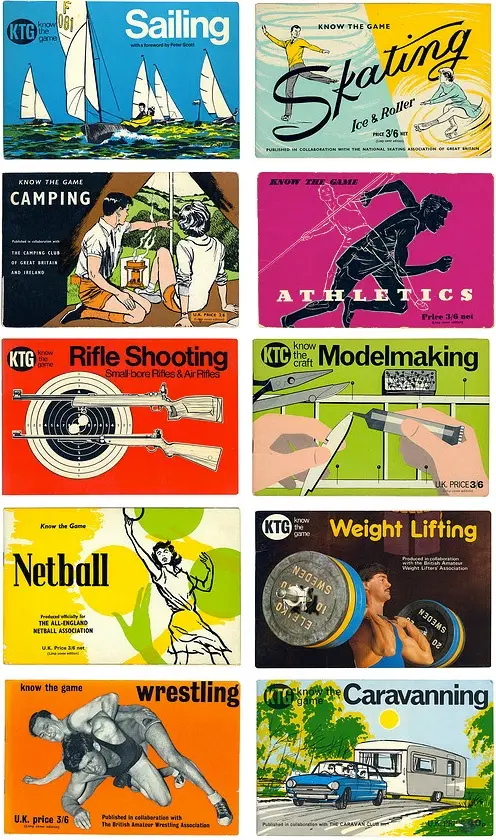Vintage 'Know the Game' British Sports Instruction Book Covers — Collage