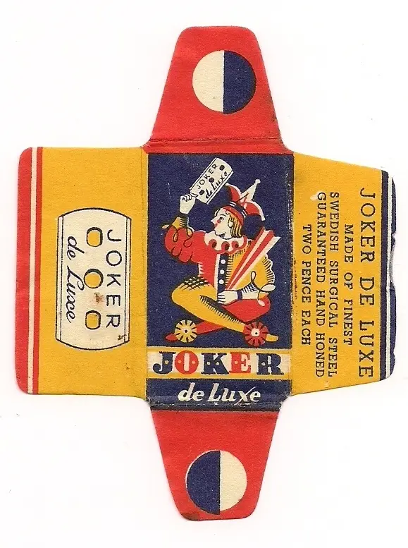 Vintage 'Joker de Luxe' die-cut tuck box with jester illustration