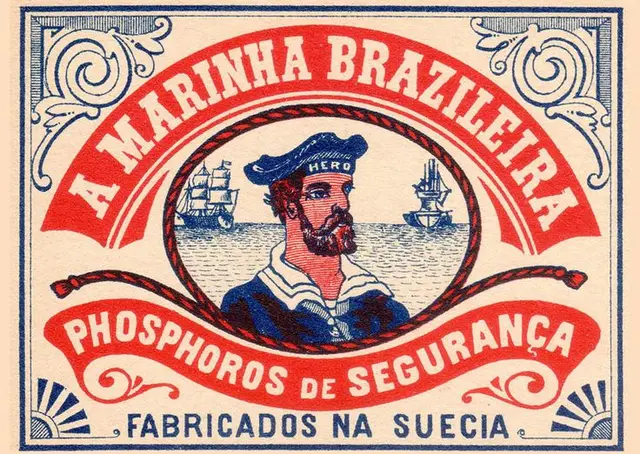 Vintage matchbox label — "A MARINHA BRAZILEIRA" (Fabricados na SUECIA)