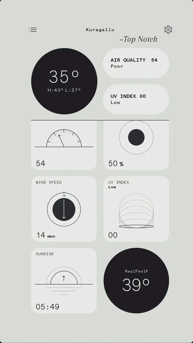 Minimal Monochrome Weather App UI — Kuragallu