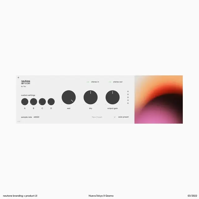Neutone plugin UI mockup with colorful gradient panel