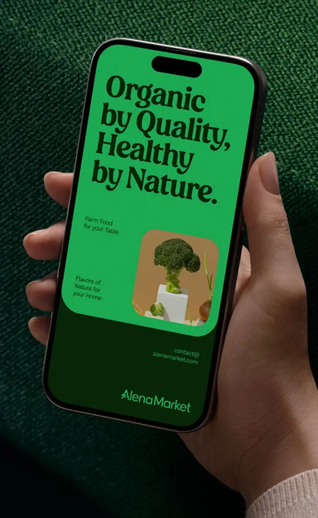 AlenaMarket mobile poster — "Organic by Quality, Healthy by Nature"