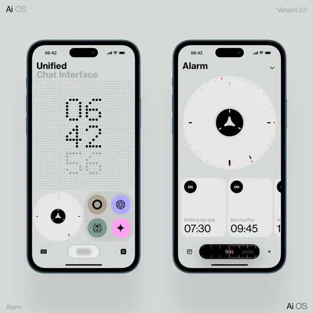 Ai OS v2.0 — Minimal Alarm & Unified Chat UI concept