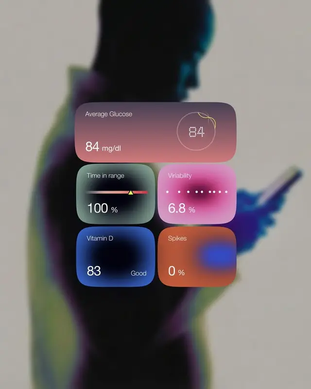 Mobile health widgets — Average Glucose 84 mg/dl dashboard