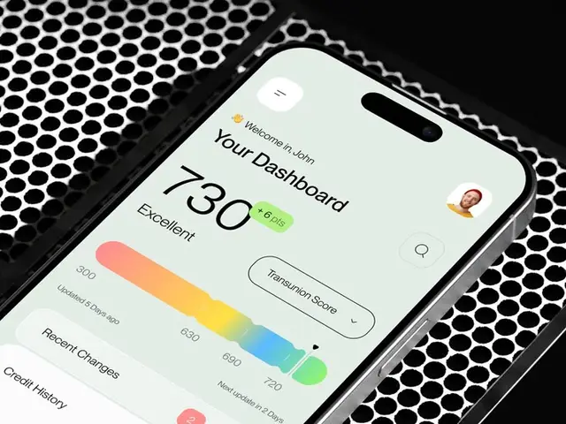 Credit score dashboard mobile UI mockup on smartphone