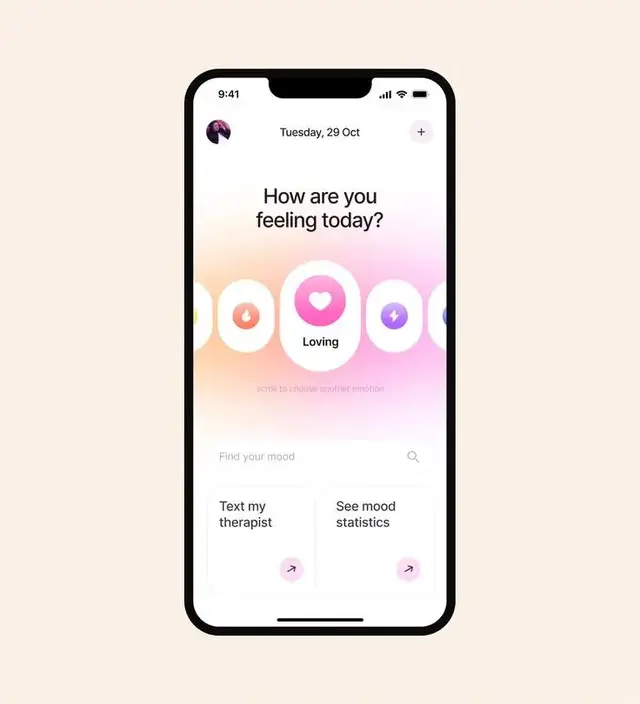 Mood-tracking mobile UI — "How are you feeling today?"