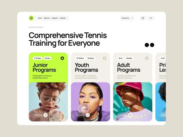 Tennis Training Website UI — Program Cards Homepage Mockup