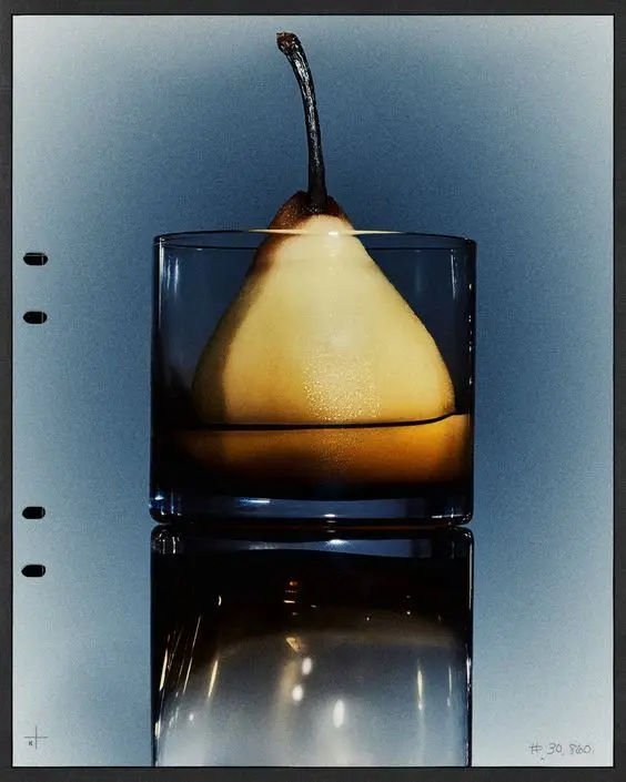 Pear in Rocks Glass — Studio Still Life with Reflection