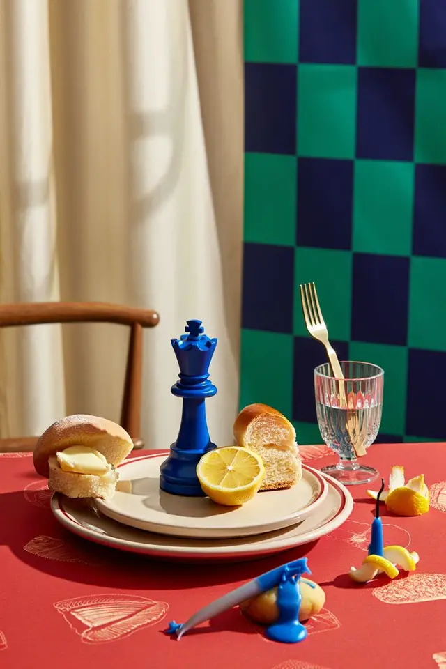 Cobalt King Still Life with Bread, Lemon and Spilled Blue Wax