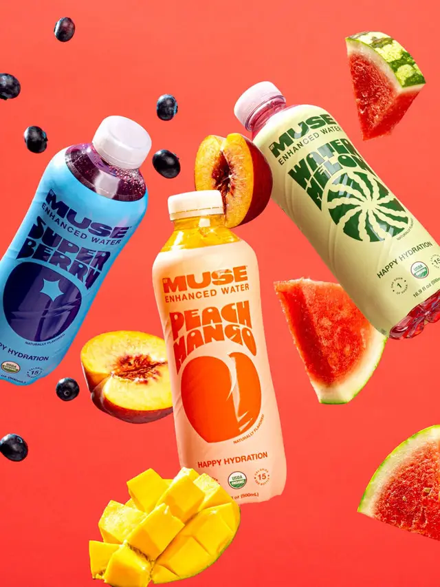 Muse Enhanced Water product shot with peach mango, watermelon and berries