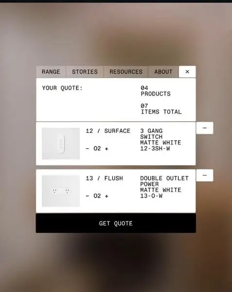 Quote modal for matte-white switches and double outlet — product configurator UI