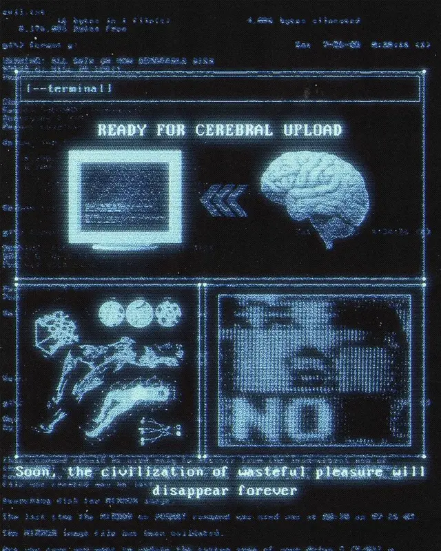 Ready for Cerebral Upload — retro CRT interface poster