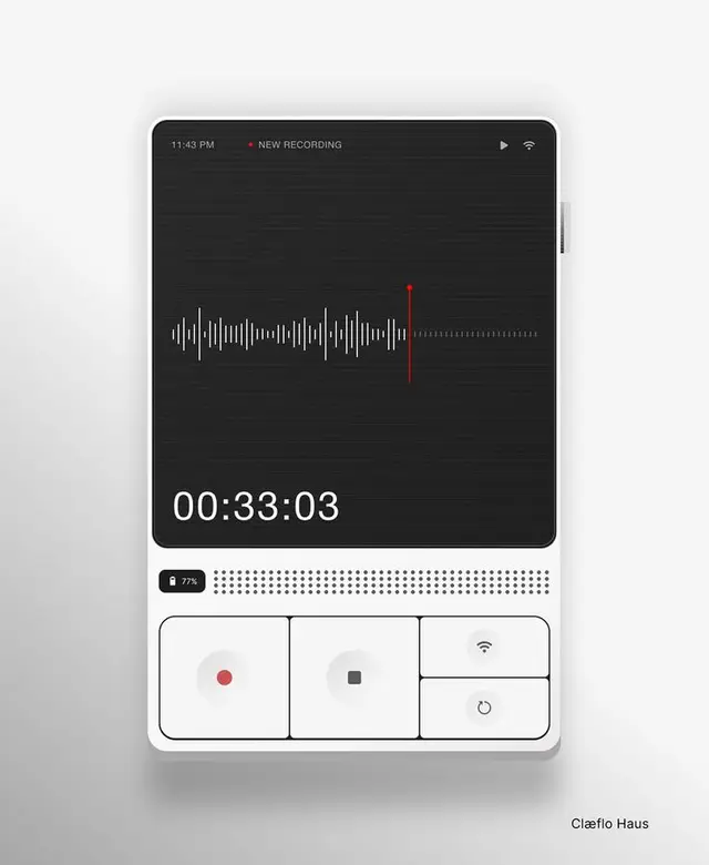 Minimalist Portable Voice Recorder UI — Black Waveform Display