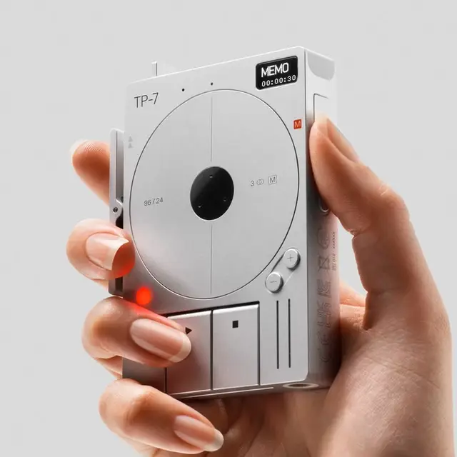 TP-7 handheld memo recorder — minimalist product photo