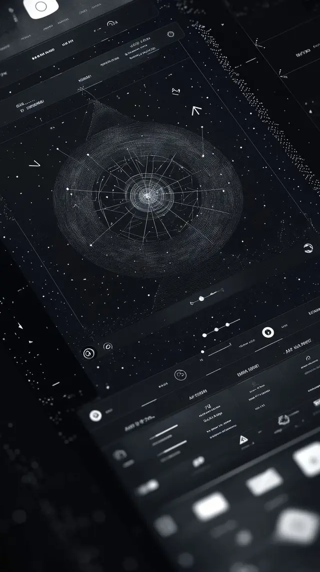 Monochrome Futuristic HUD with Radial Data Visualization