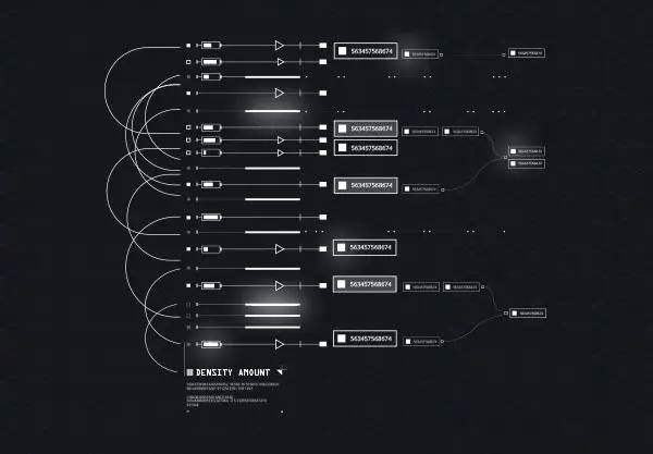 Monochrome data-flow HUD with horizontal sliders and node connectors