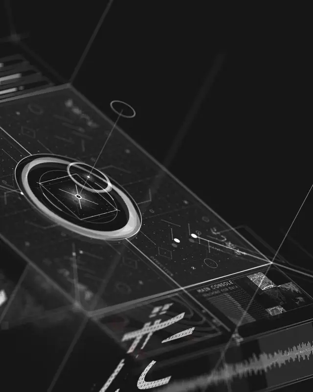 Monochrome Sci‑Fi HUD Mockup with Concentric Target Ring