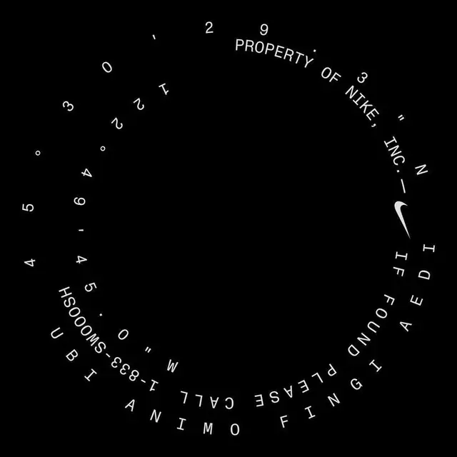 Nike circular typographic tag with Swoosh