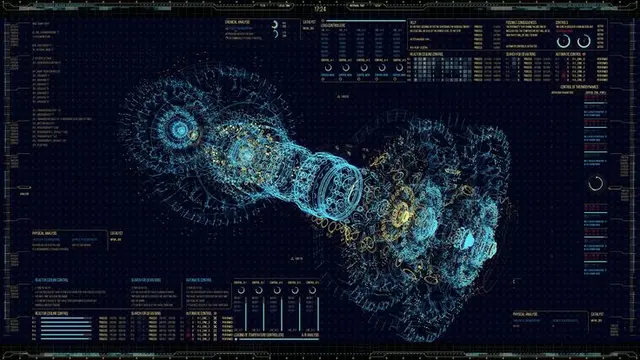 Futuristic HUD Wireframe Engine Blueprint