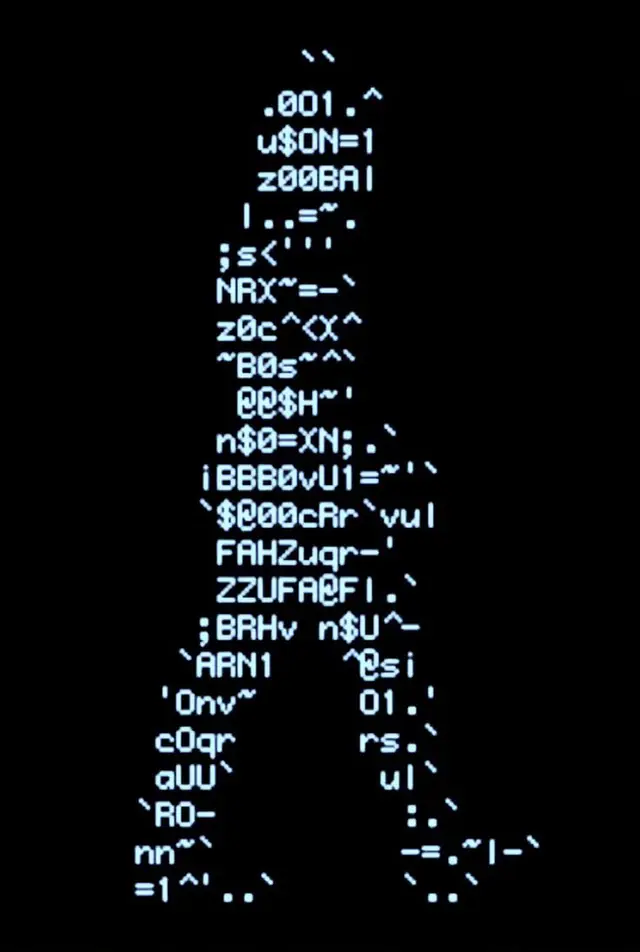 Cyan ASCII-art silhouette on black terminal background