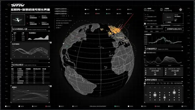 Dark HUD Data Dashboard with Wireframe 3D Globe and Heatmap