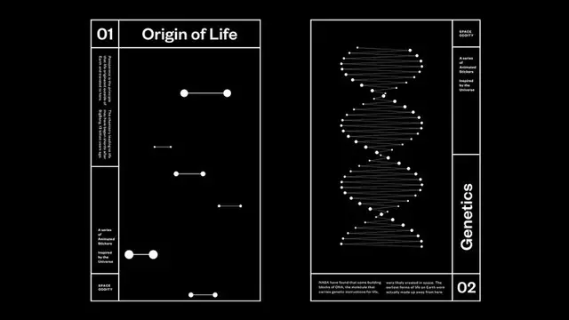 Monochrome Infographic Poster — Origin of Life & Genetics