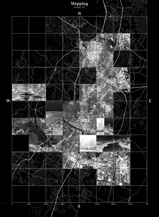 Monochrome tiled map collage — Mapping Austin, TX