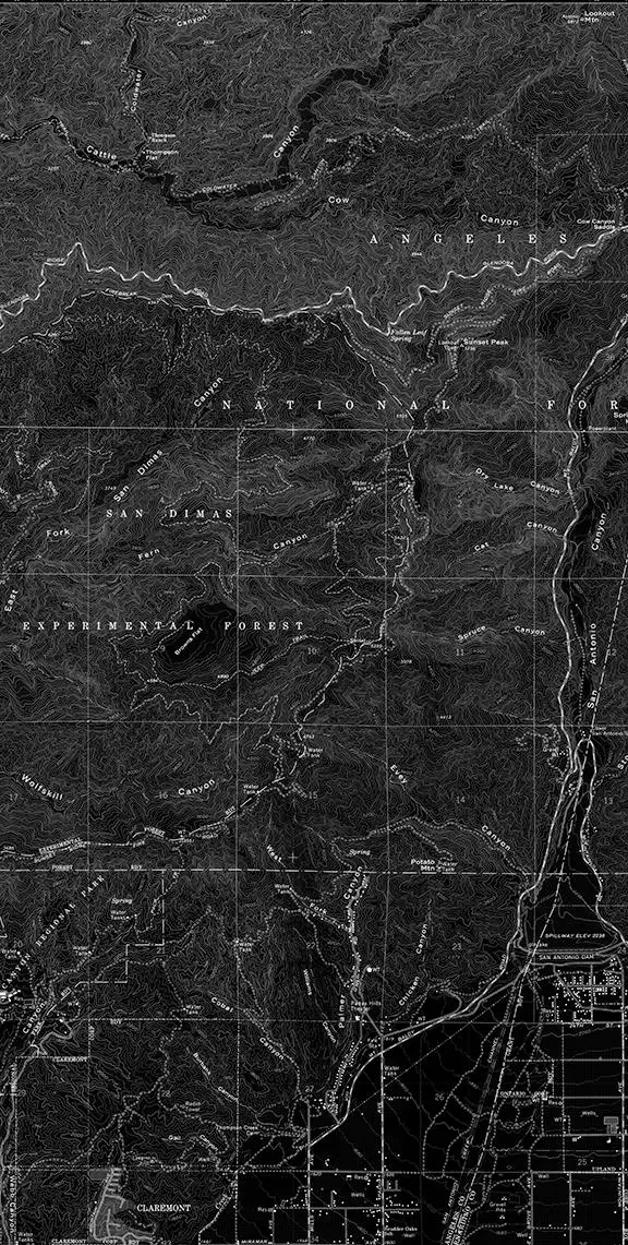 Black-and-white topographic map — Angeles National Forest / San Dimas Experimental Forest
