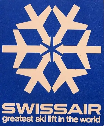 Vintage Swissair travel poster — airplane snowflake, "greatest ski lift in the world"