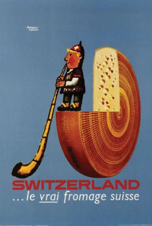 Vintage Swiss travel poster — "Le vrai fromage suisse"