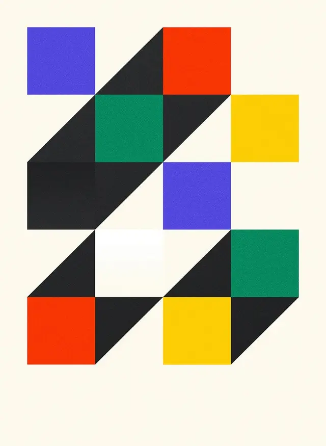Geometric Color-Block Poster with Isometric Cube Illusion
