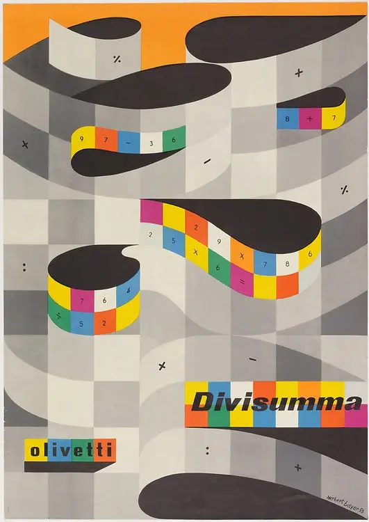 Olivetti Divisumma poster — geometric mid‑century calculator ad