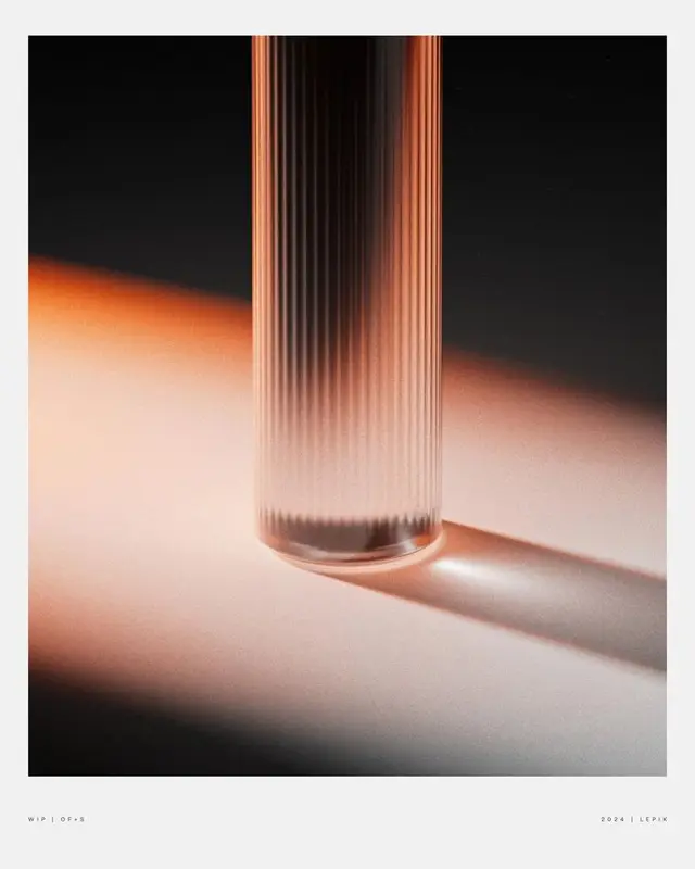 Ribbed Glass Cylinder with Long Shadow — Minimal Studio Photo (2024 | LEPIX)