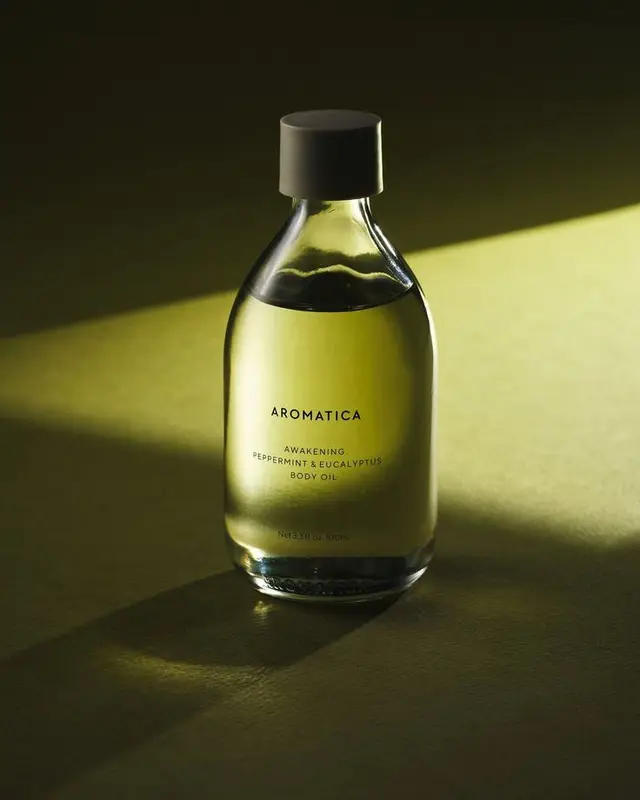 Aromatica Awakening Peppermint & Eucalyptus Body Oil — glass bottle product shot