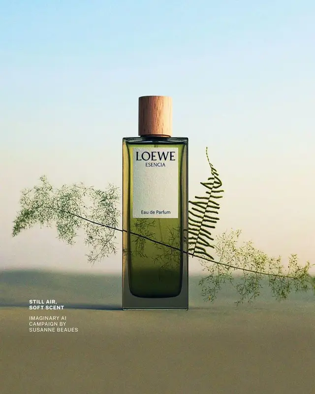 Loewe Esencia Eau de Parfum — green glass bottle with wooden cap