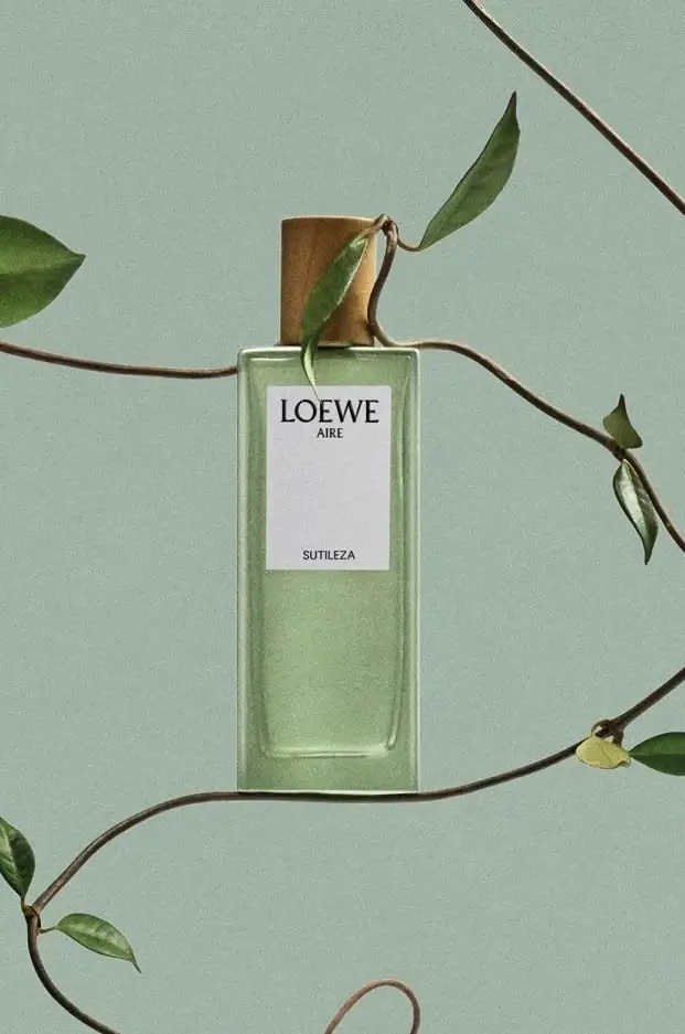 LOEWE AIRE "SUTILEZA" green glass perfume bottle with vine