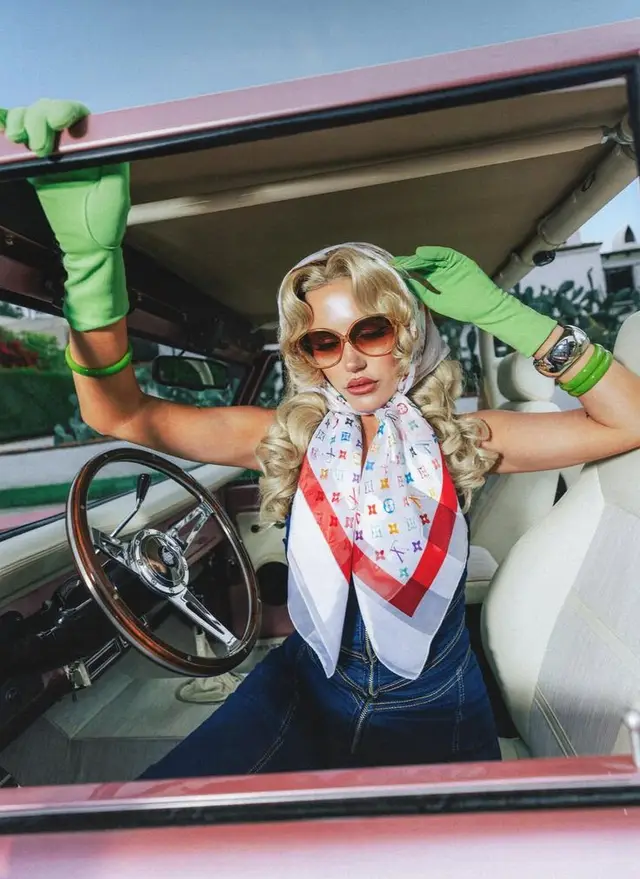 1960s-Style Glam Editorial — Multicolor Monogram Silk Scarf in Pink Convertible