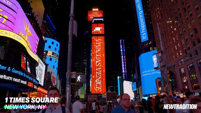 The Venetian vertical LED billboard at 1 Times Square, night — New Tradition (Vimeo)