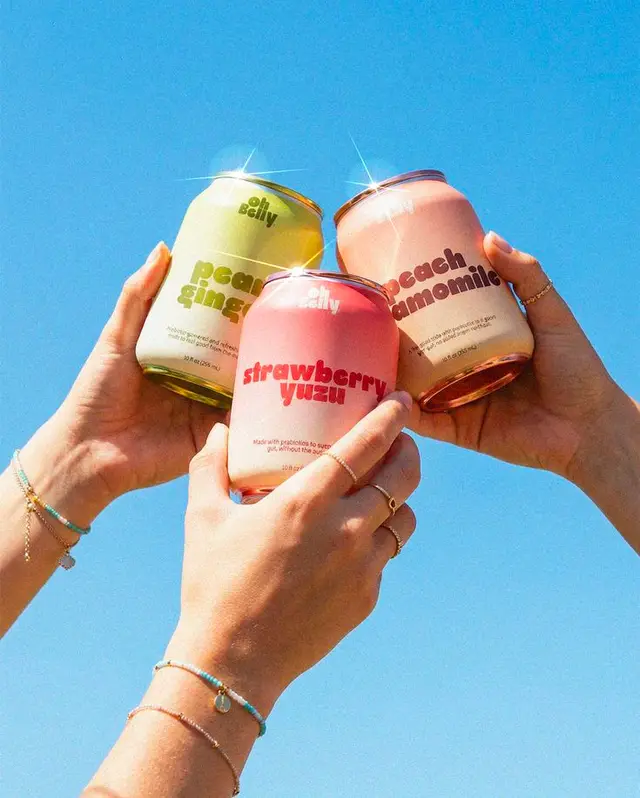 Pastel beverage cans — Strawberry Yuzu & Peach Chamomile product shot