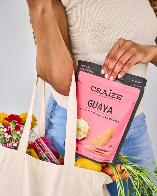 CRAIZE Guava Snack Crackers in Canvas Tote with Groceries